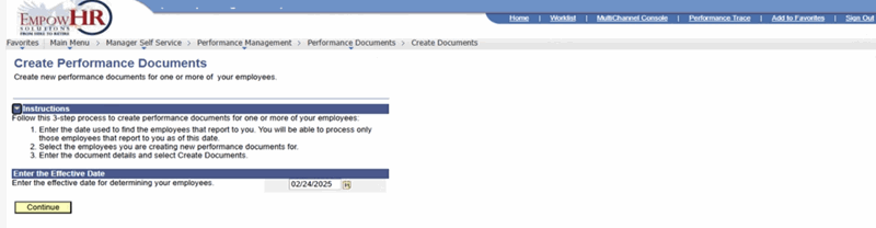 Create Performance Documents Page (Manager Self Service for a group)